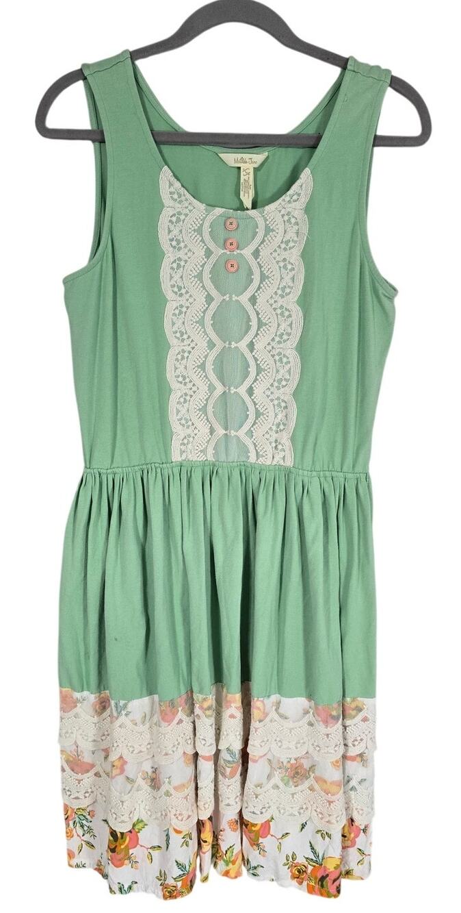 Matilda Jane Womens L Mint Green Lace Floral Dress Sleeveless Cottagecore Boho
